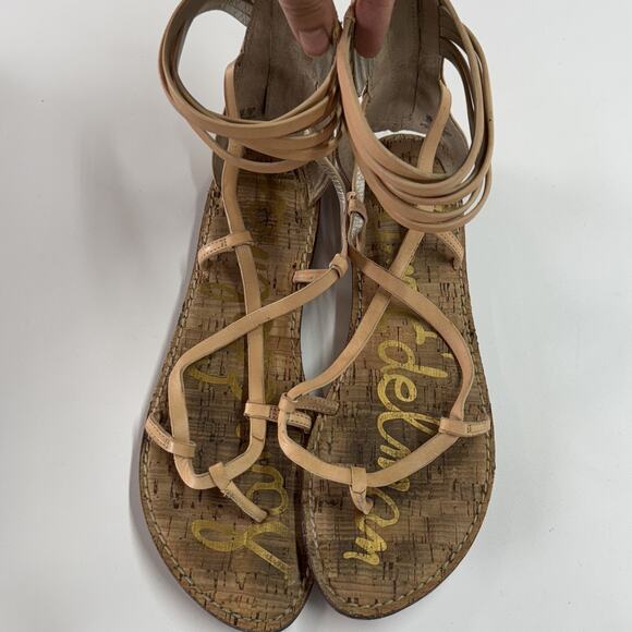 Sam Edelman Shoes Womens Size 9M‎ Gold Tan Ginette Gladiator Sandals Cork Flat - Picture 2 of 11